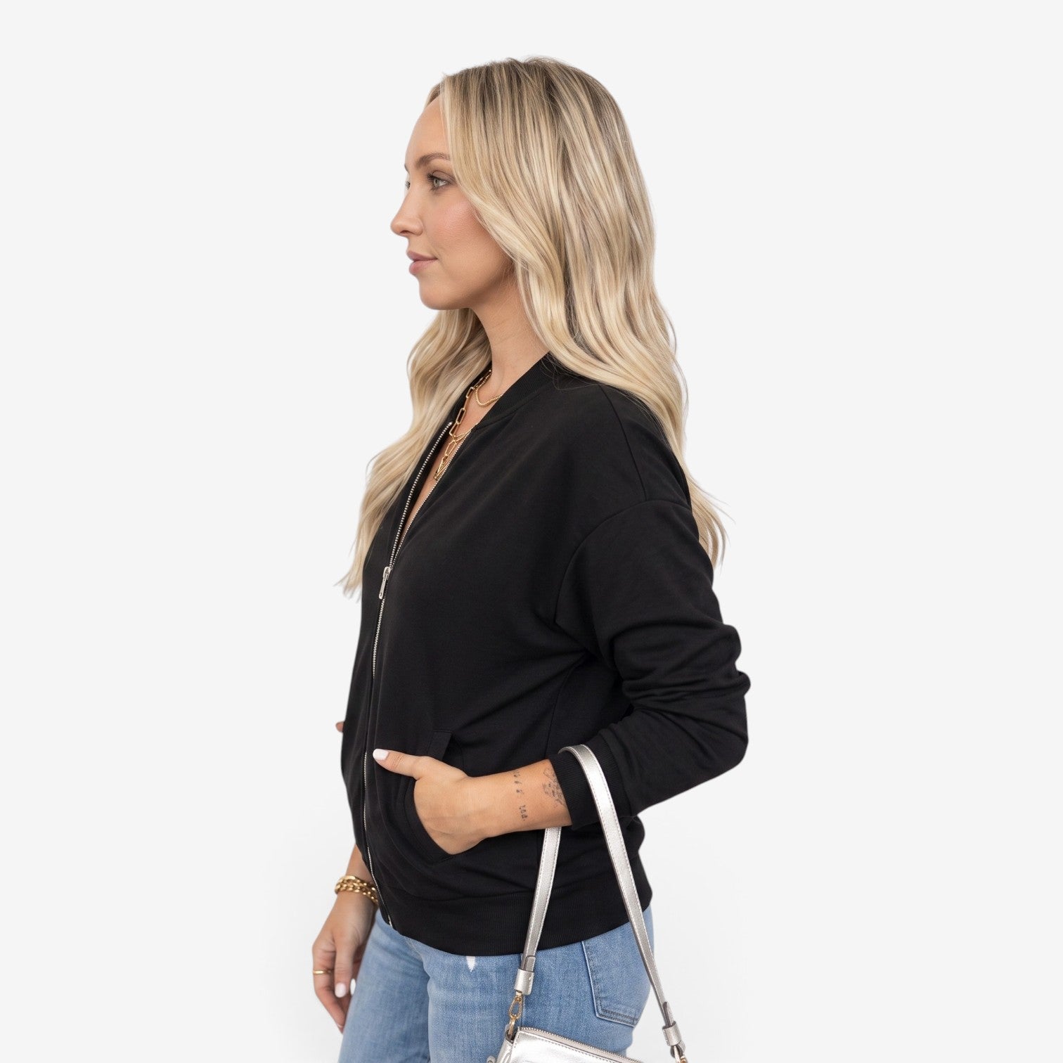 Chaqueta Bomber con Cremallera para Mujer