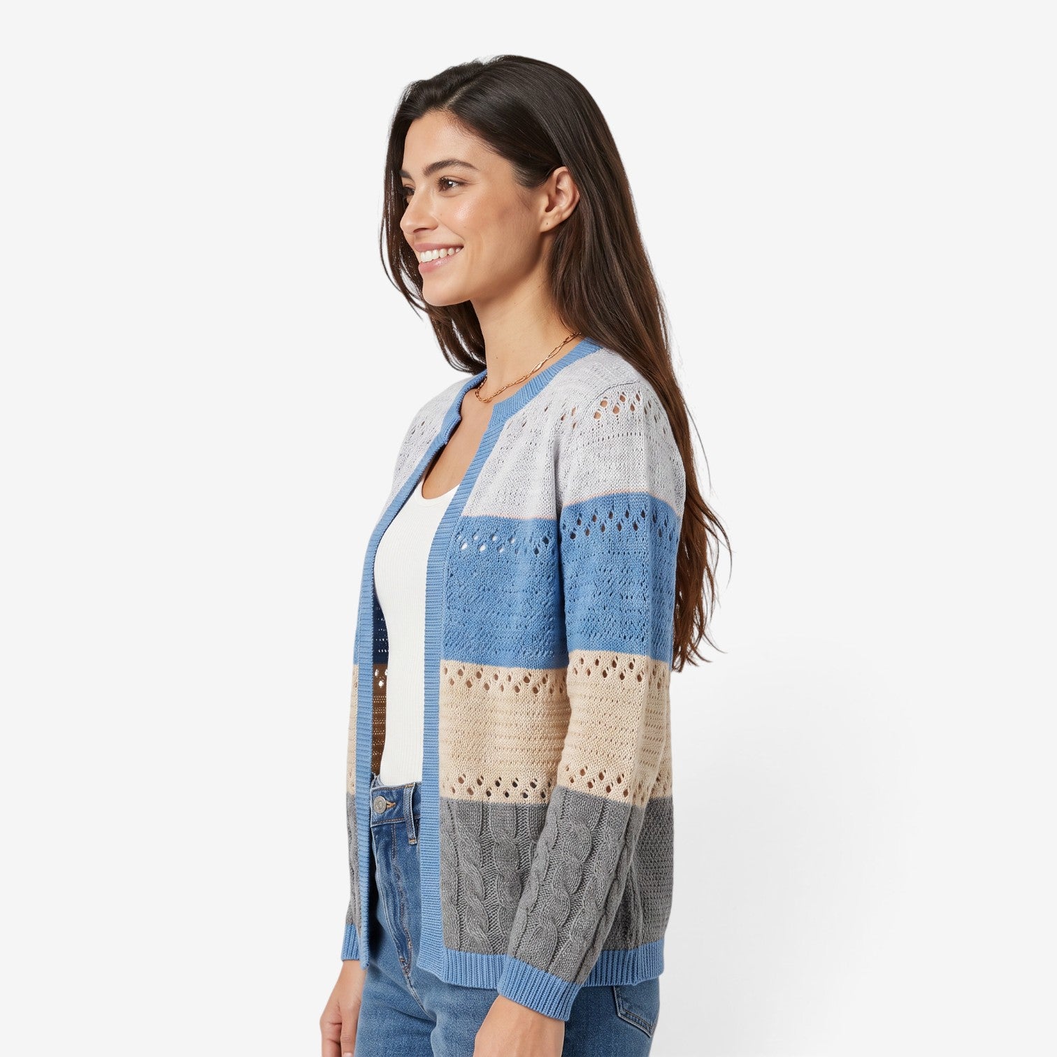 Cárdigan Calado Bicolor para Mujer