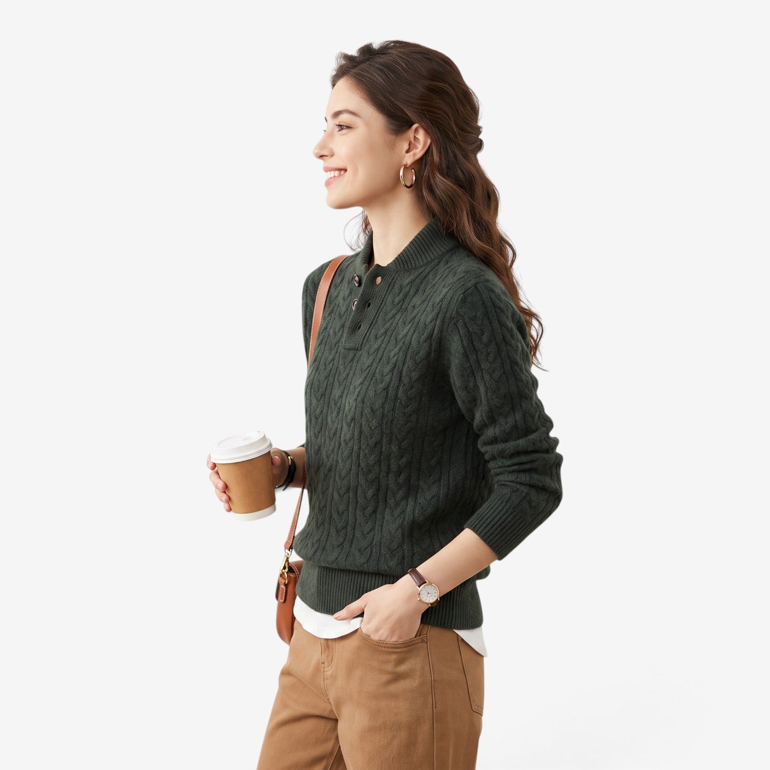 Jersey de Punto Trenzado con Cuello Alto para Mujer
