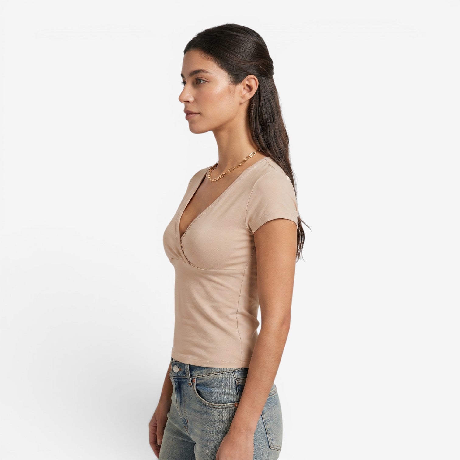 Camiseta Ajustada de Manga Corta para Mujer
