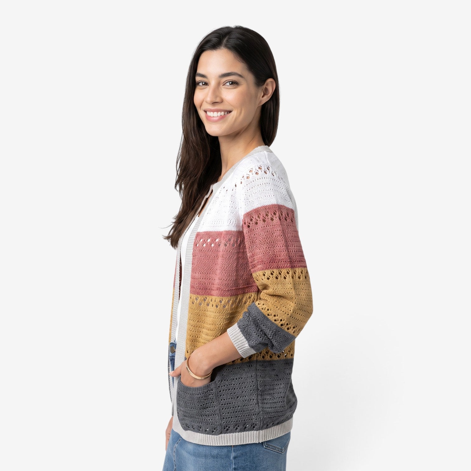 Cárdigan Calado Bicolor para Mujer