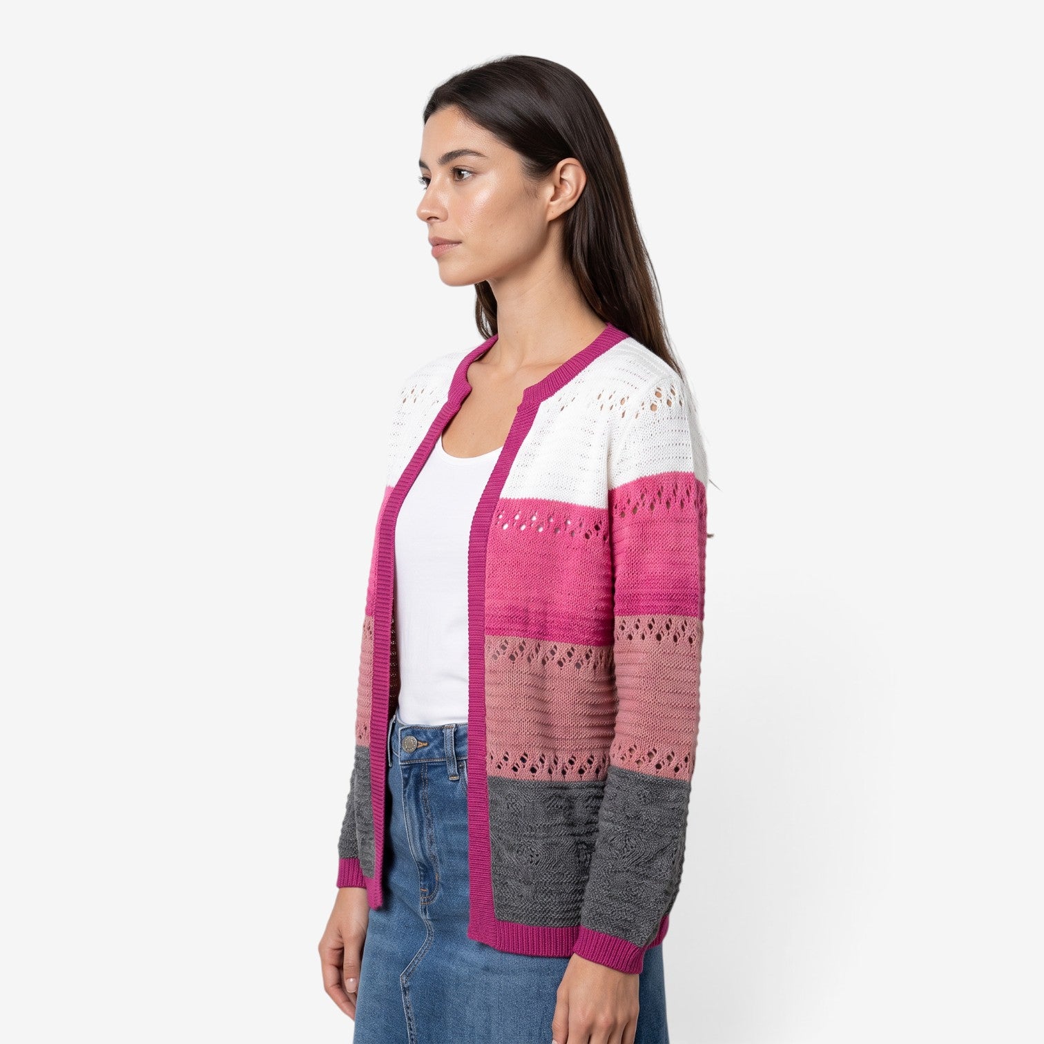 Cárdigan Calado Bicolor para Mujer