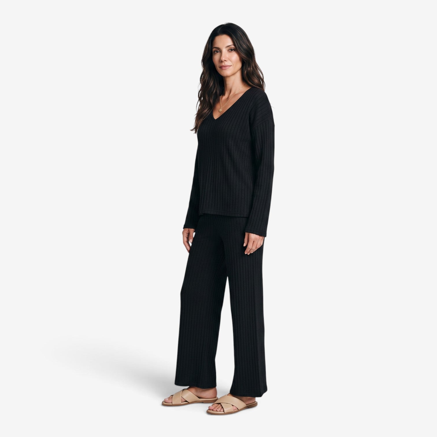 Conjunto de Punto con Pantalón de Pierna Ancha para Mujer