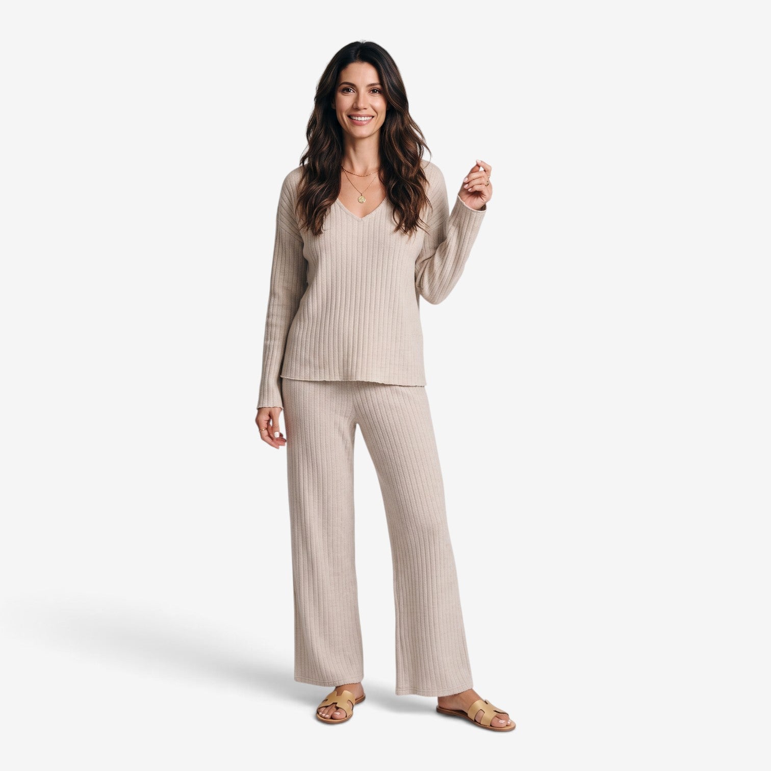 Conjunto de Punto con Pantalón de Pierna Ancha para Mujer