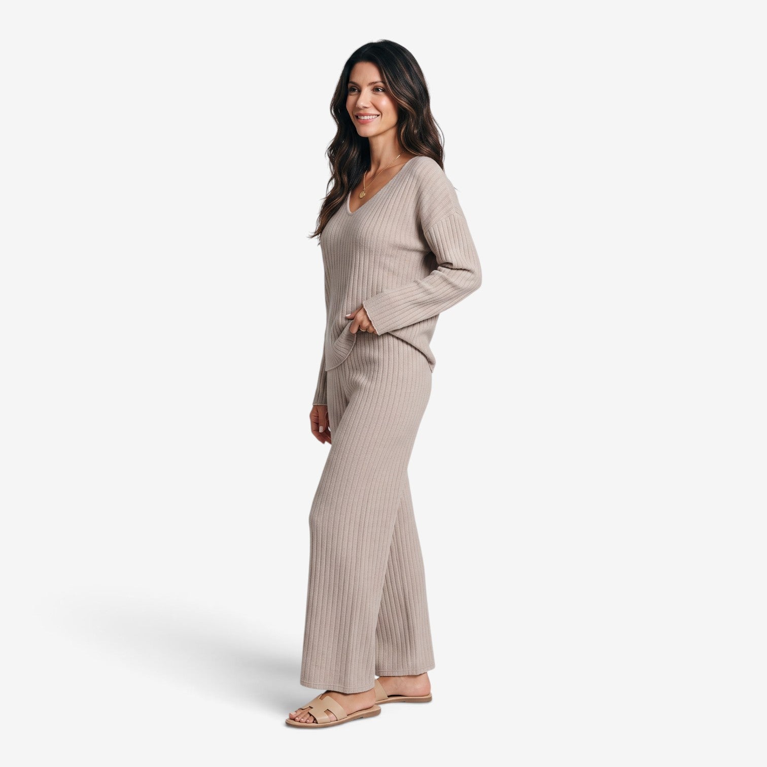 Conjunto de Punto con Pantalón de Pierna Ancha para Mujer