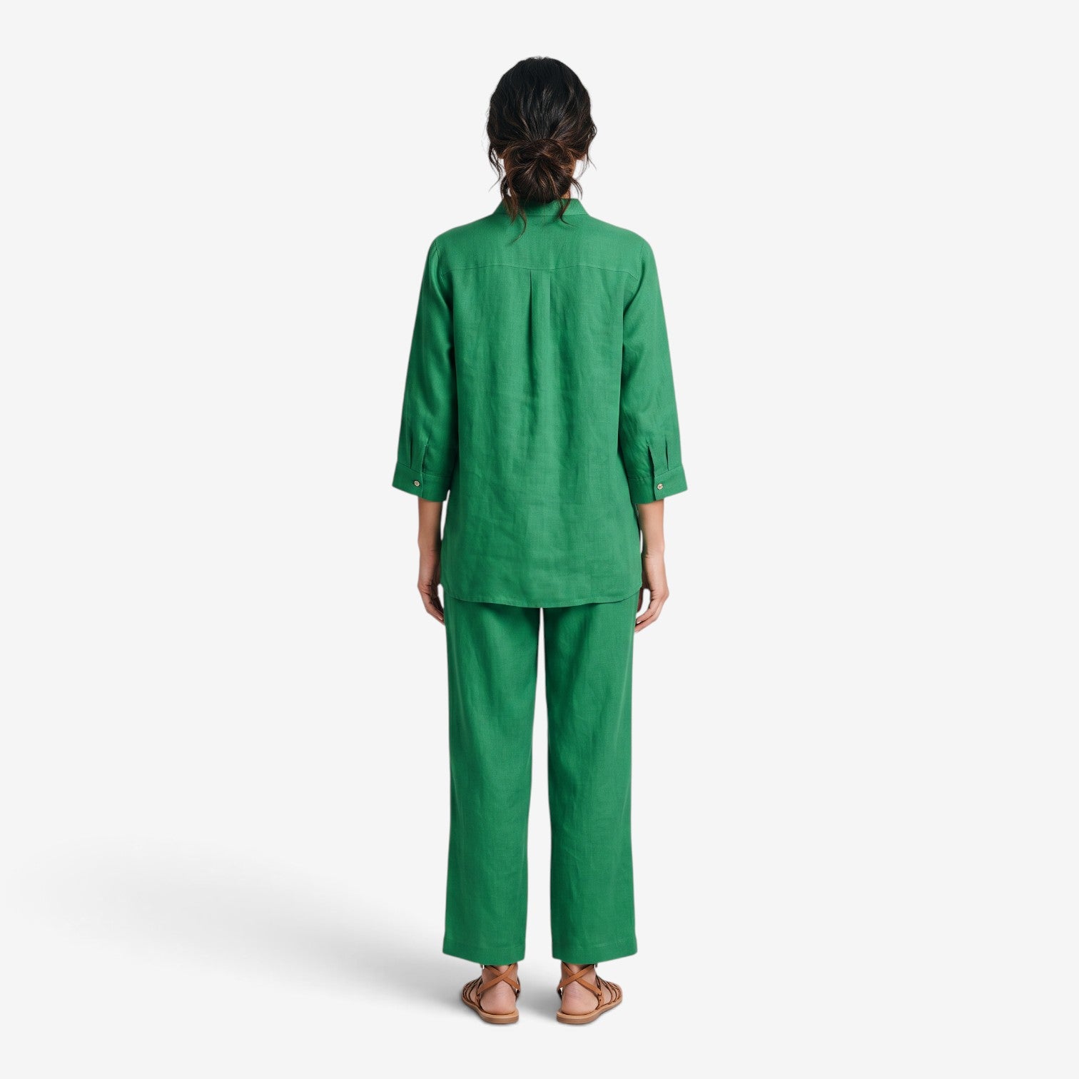 Conjunto de Lino con Pantalón de Pierna Ancha para Mujer