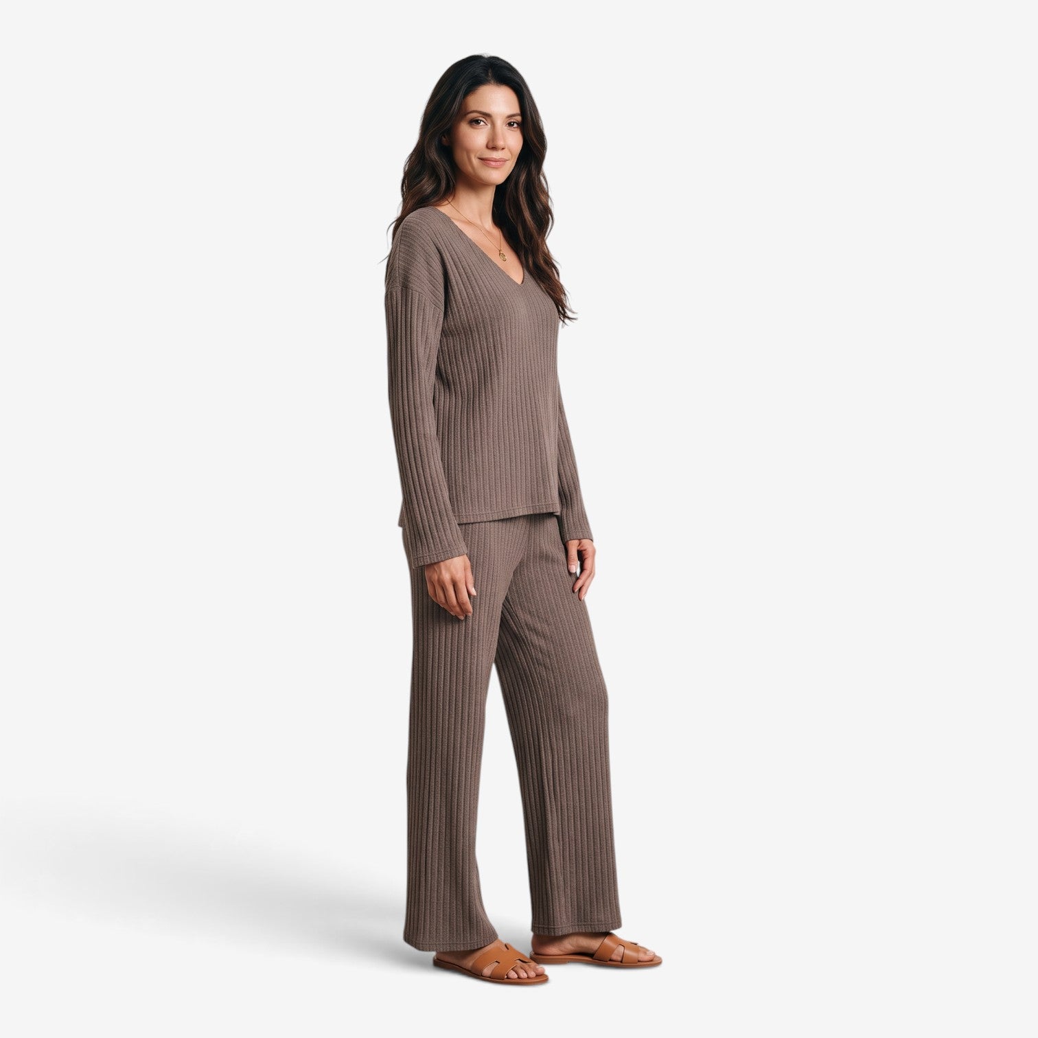 Conjunto de Punto con Pantalón de Pierna Ancha para Mujer