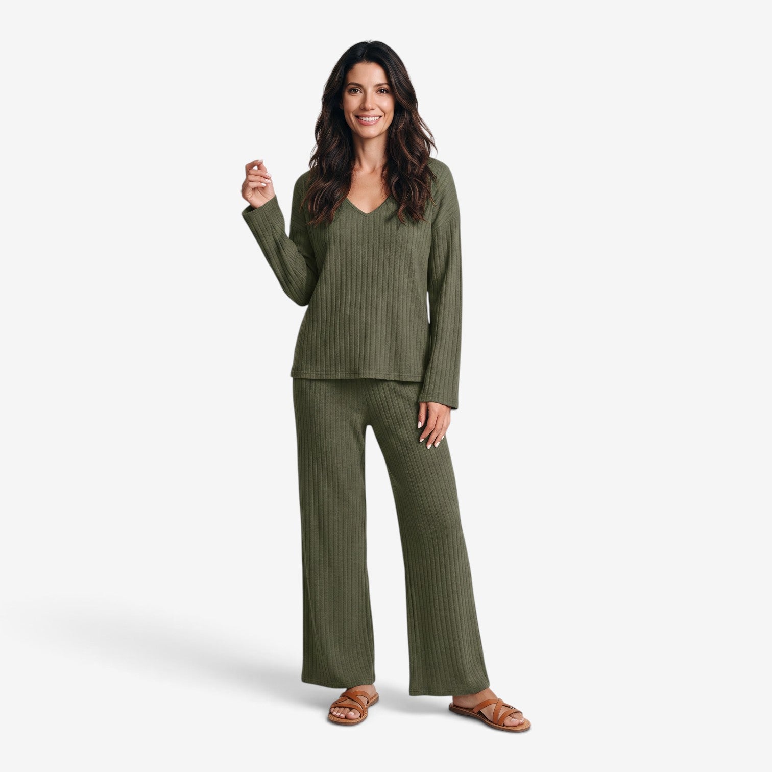 Conjunto de Punto con Pantalón de Pierna Ancha para Mujer