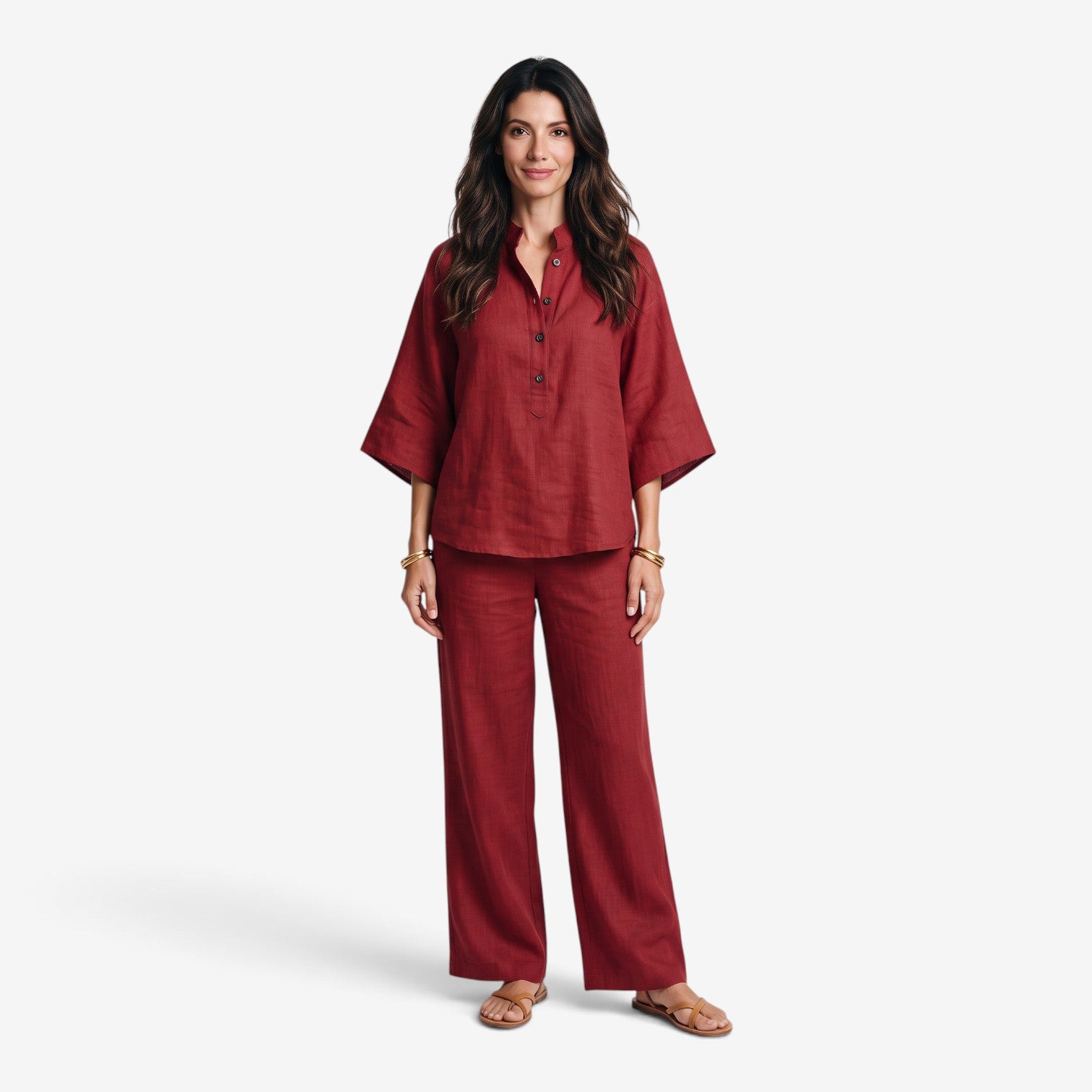 Conjunto de Lino con Pantalón de Pierna Ancha para Mujer