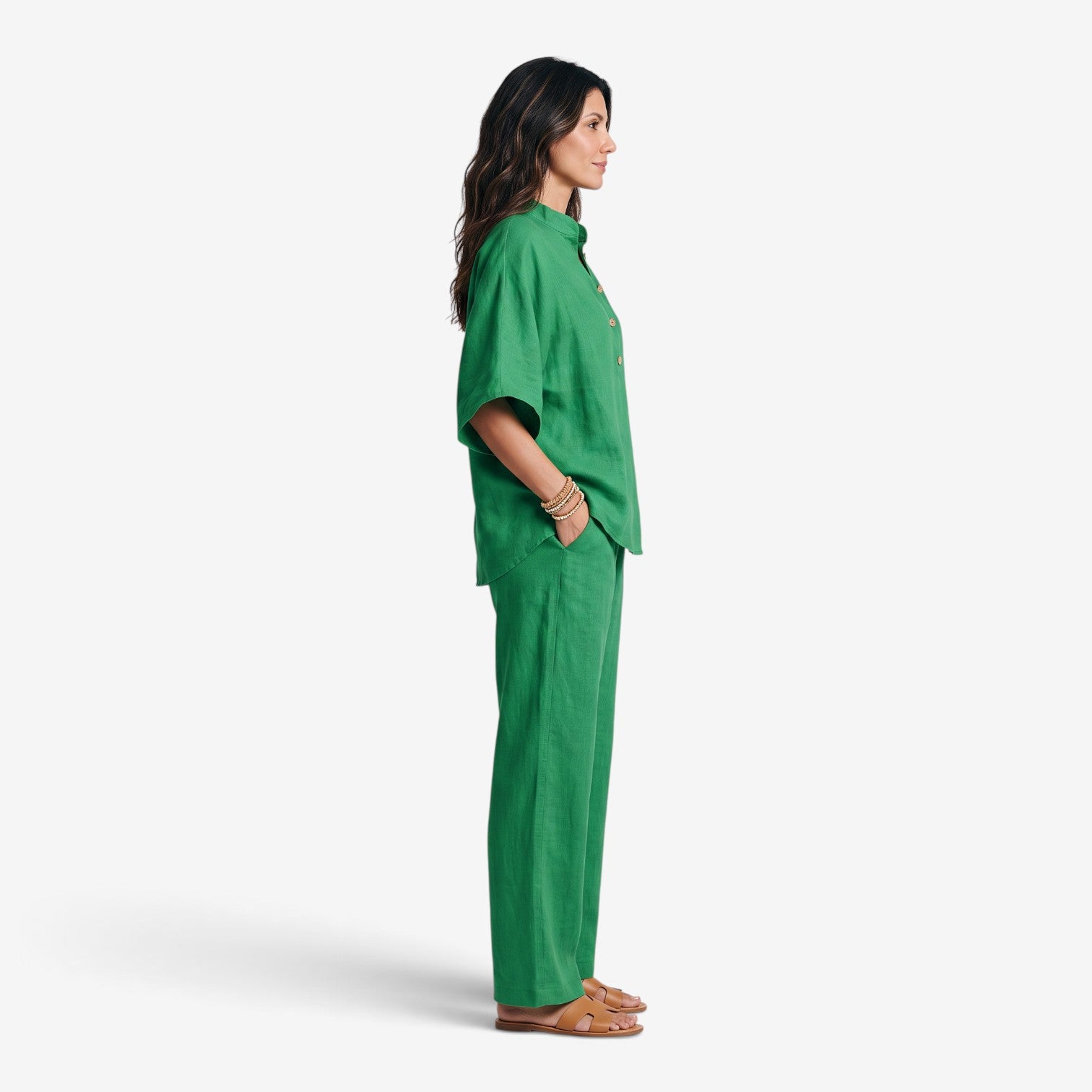 Conjunto de Lino con Pantalón de Pierna Ancha para Mujer