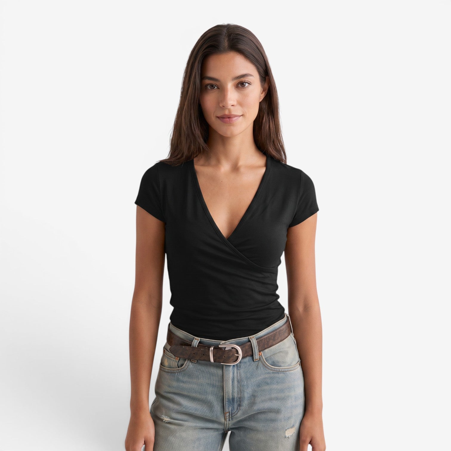 Camiseta Ajustada de Manga Corta para Mujer
