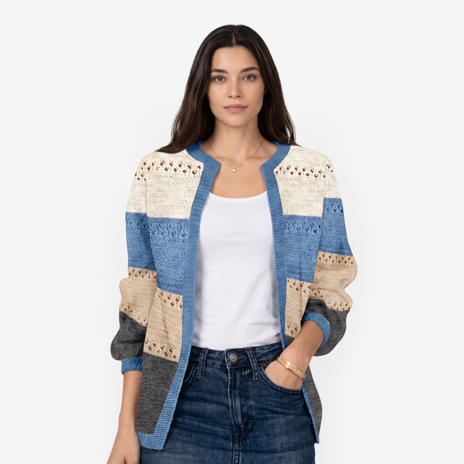 Cárdigan Calado Bicolor para Mujer