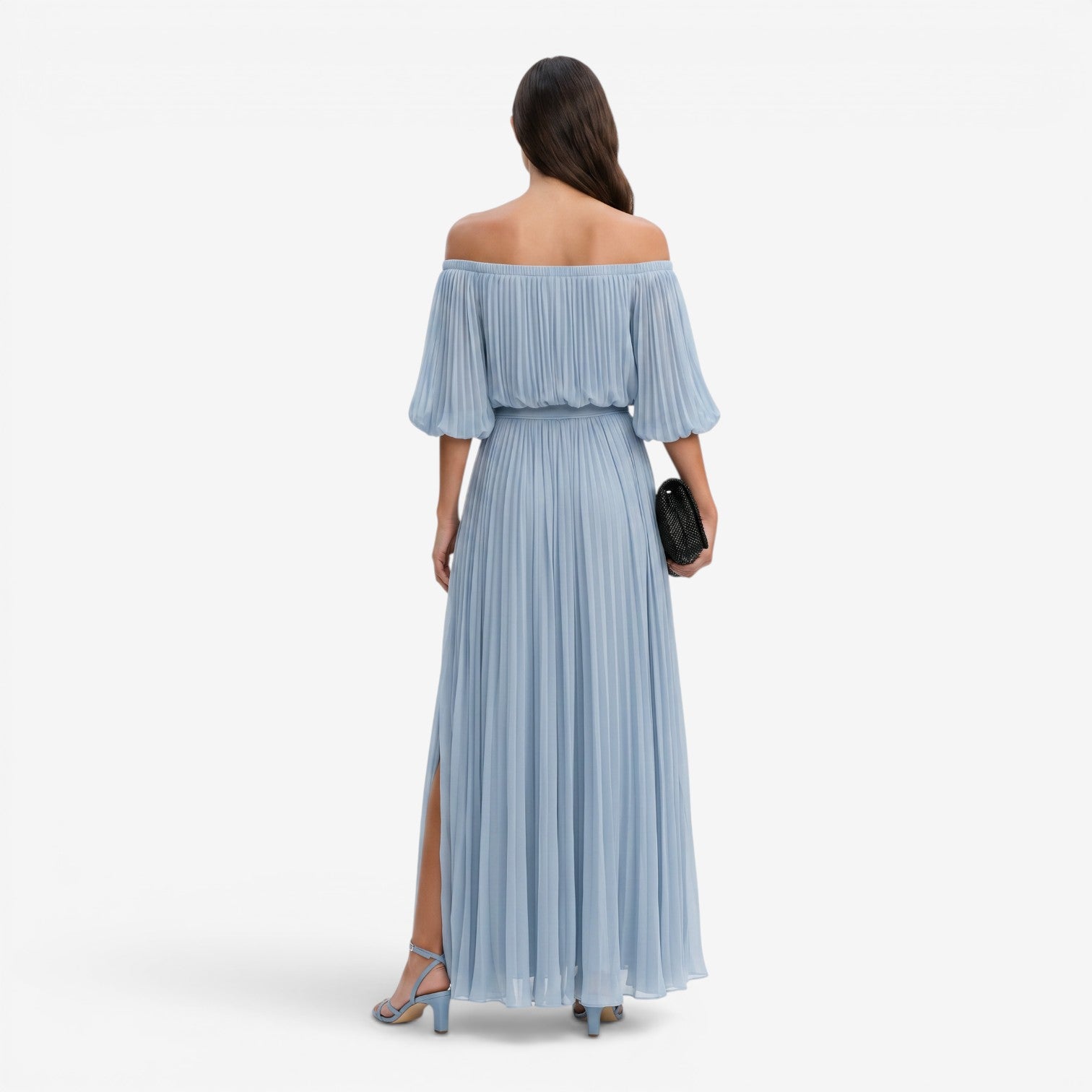 Vestido Maxi de Gasa con Hombros Descubiertos