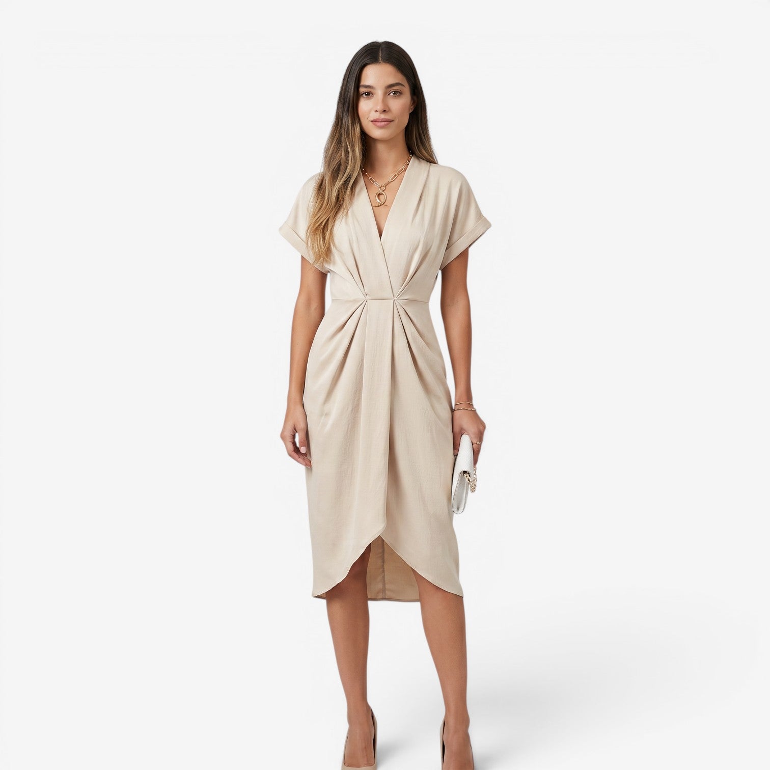Vestido Plisado con Cuello V para Mujer