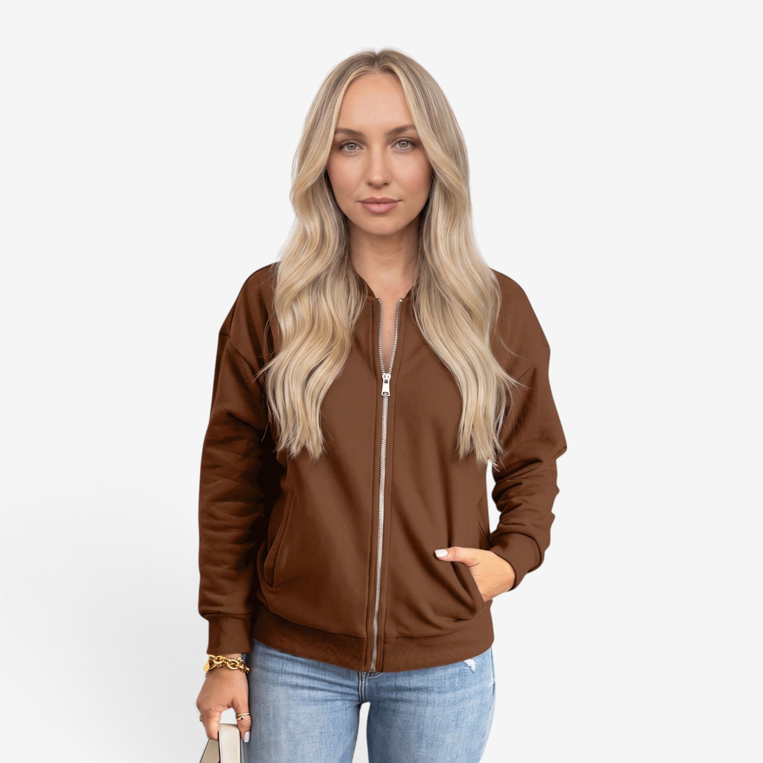 Chaqueta Bomber con Cremallera para Mujer