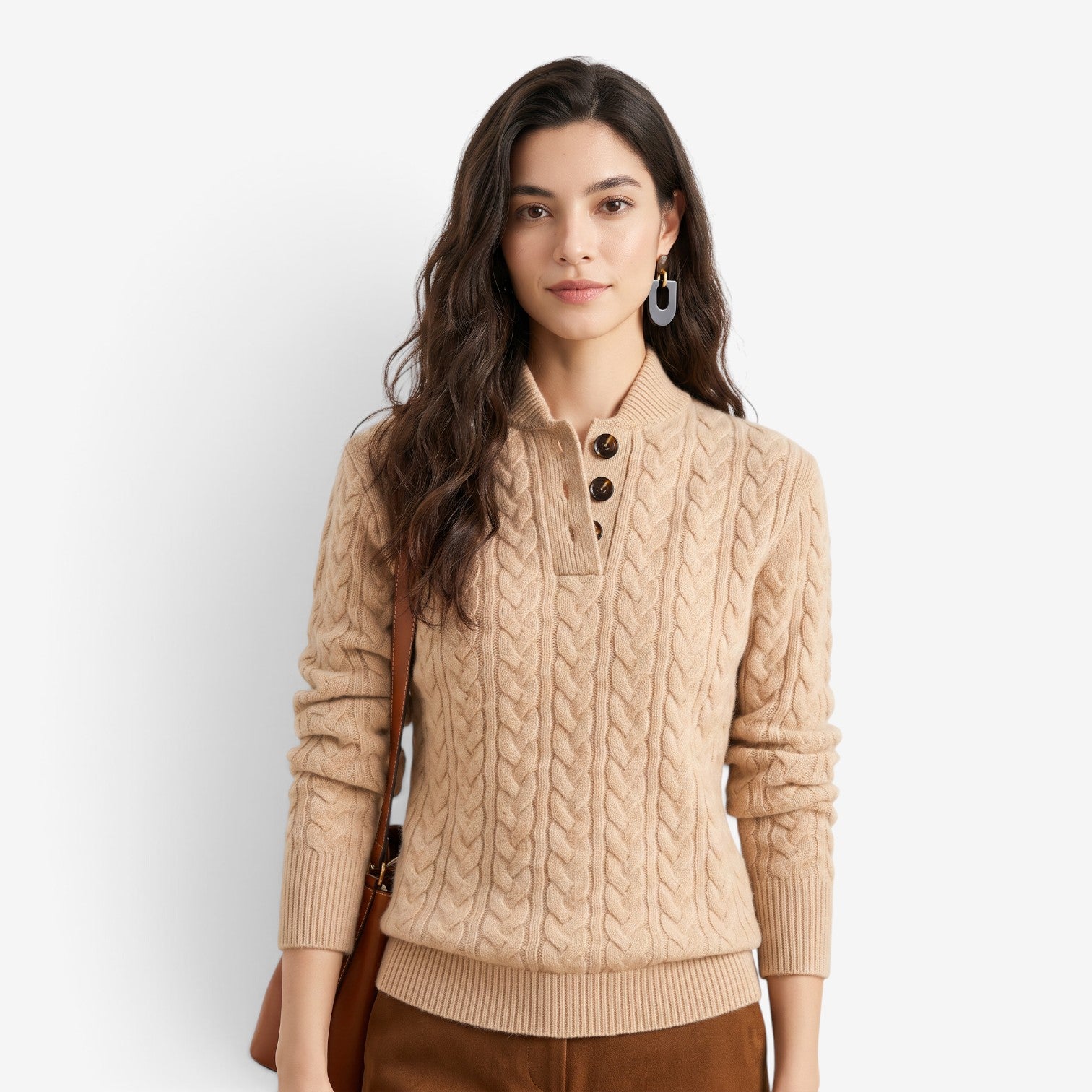 Jersey de Punto Trenzado con Cuello Alto para Mujer