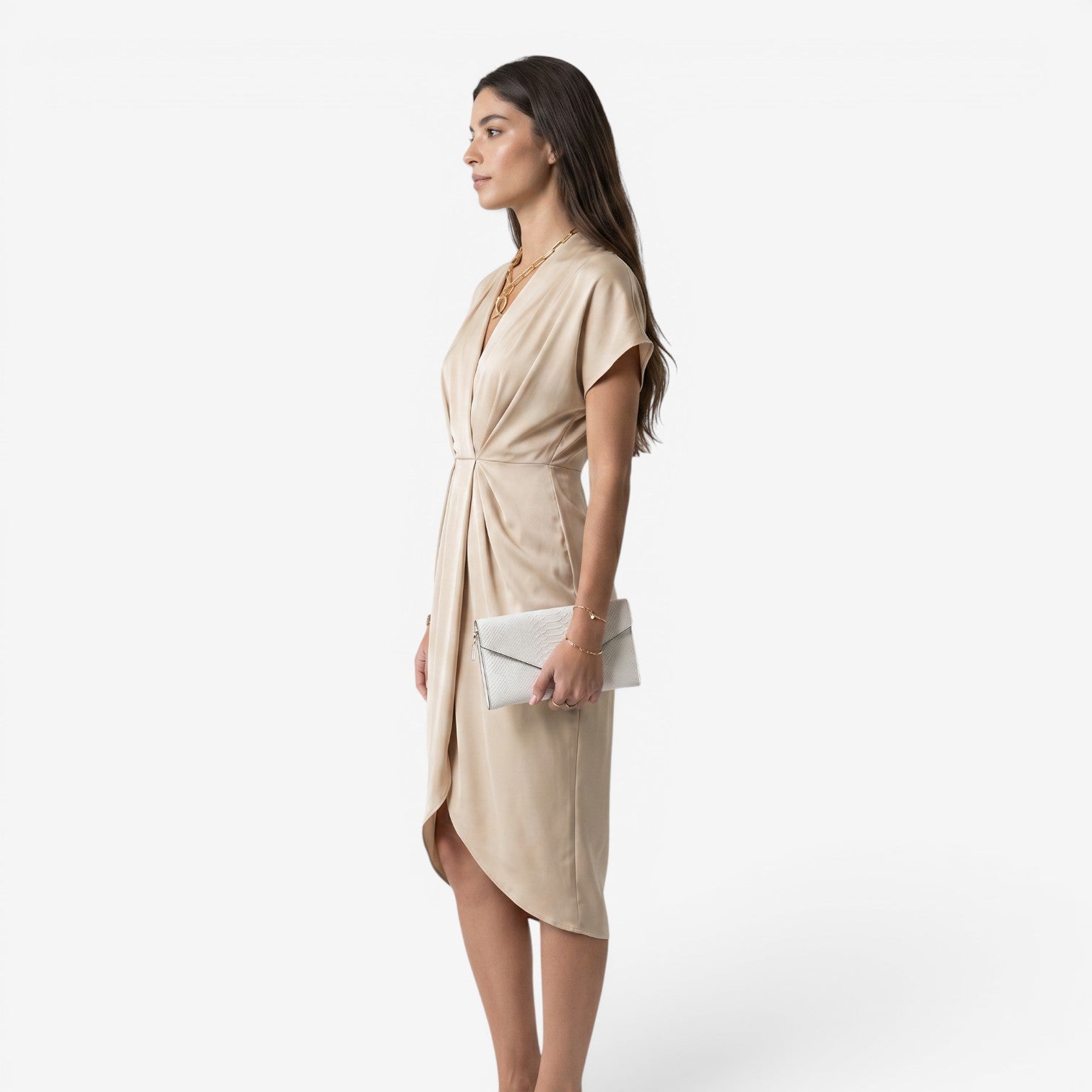 Vestido Plisado con Cuello V para Mujer