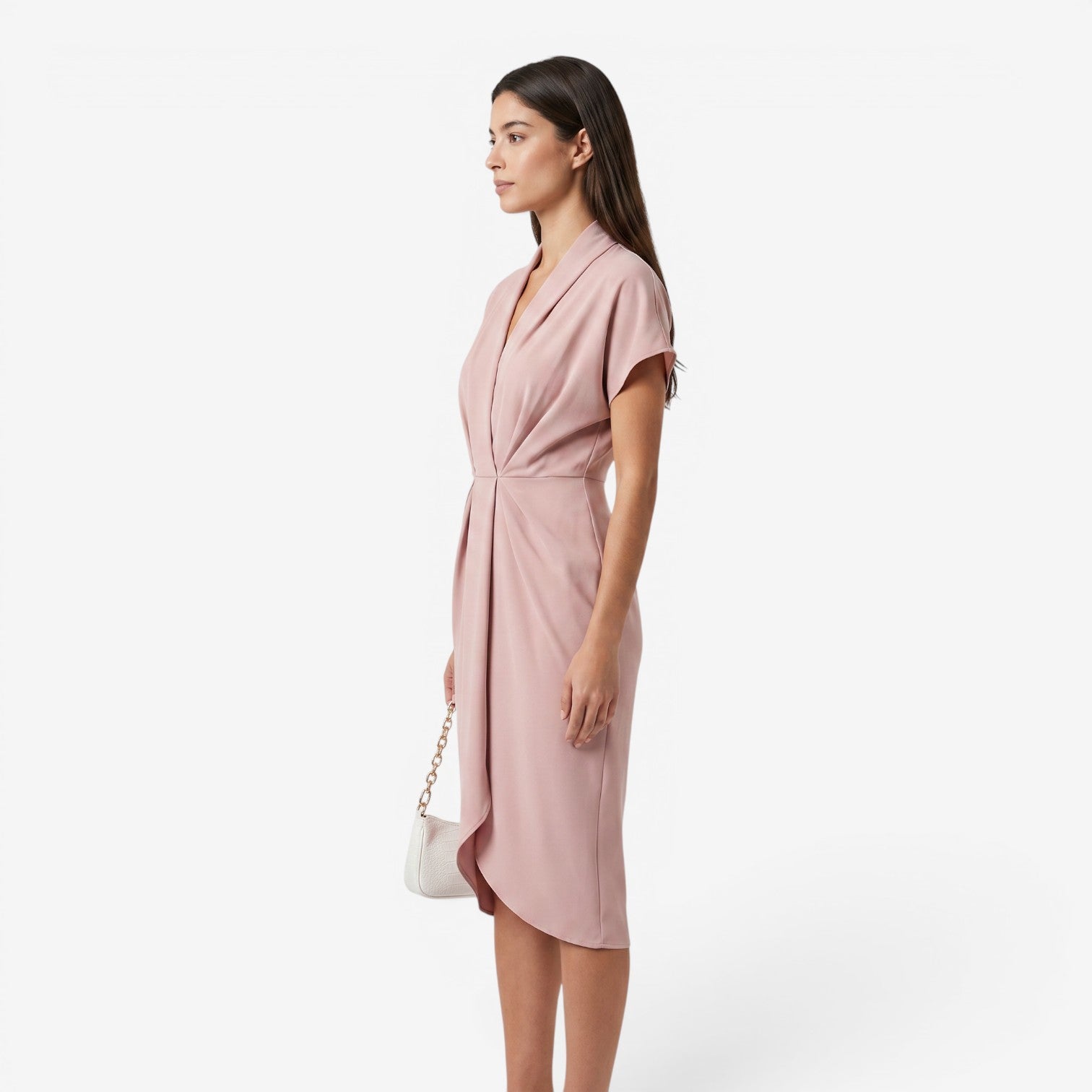 Vestido Plisado con Cuello V para Mujer