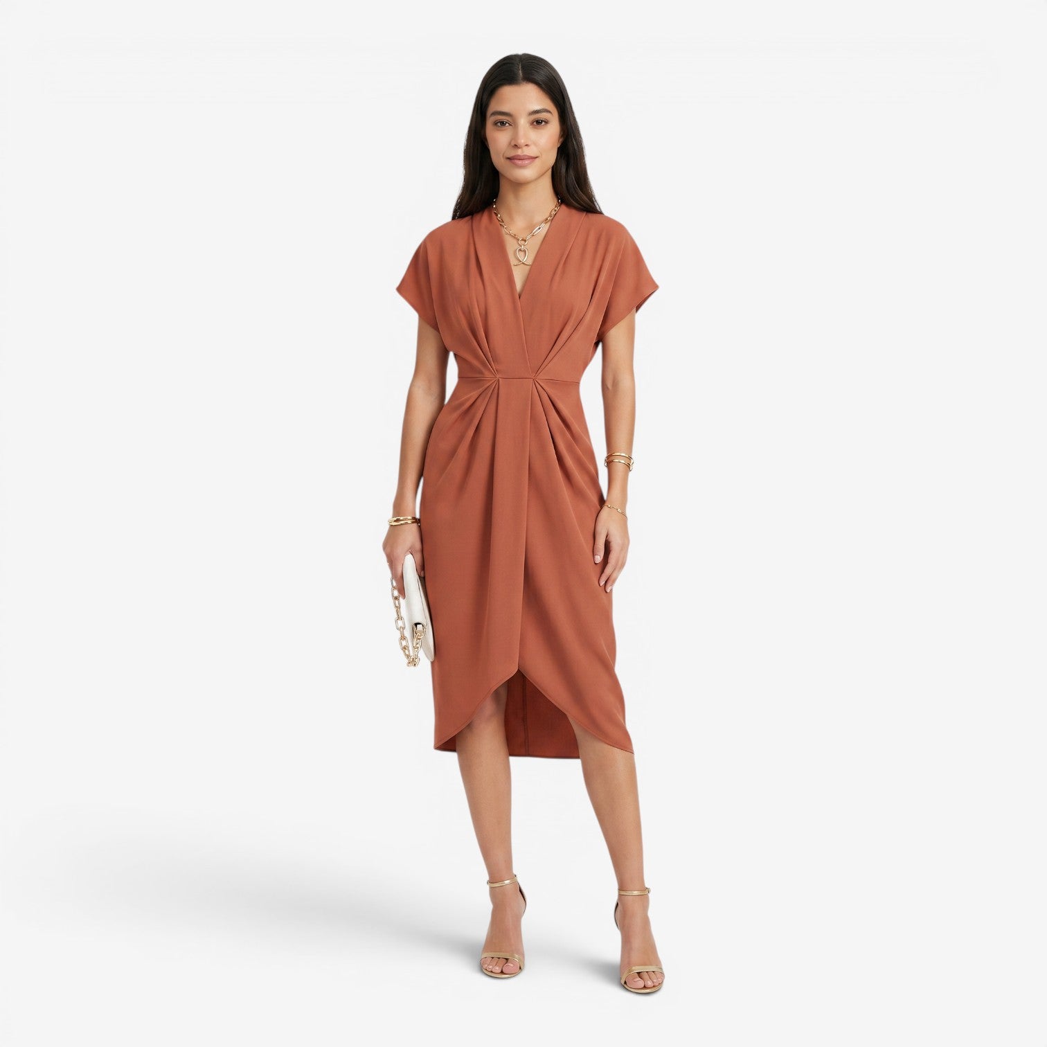 Vestido Plisado con Cuello V para Mujer