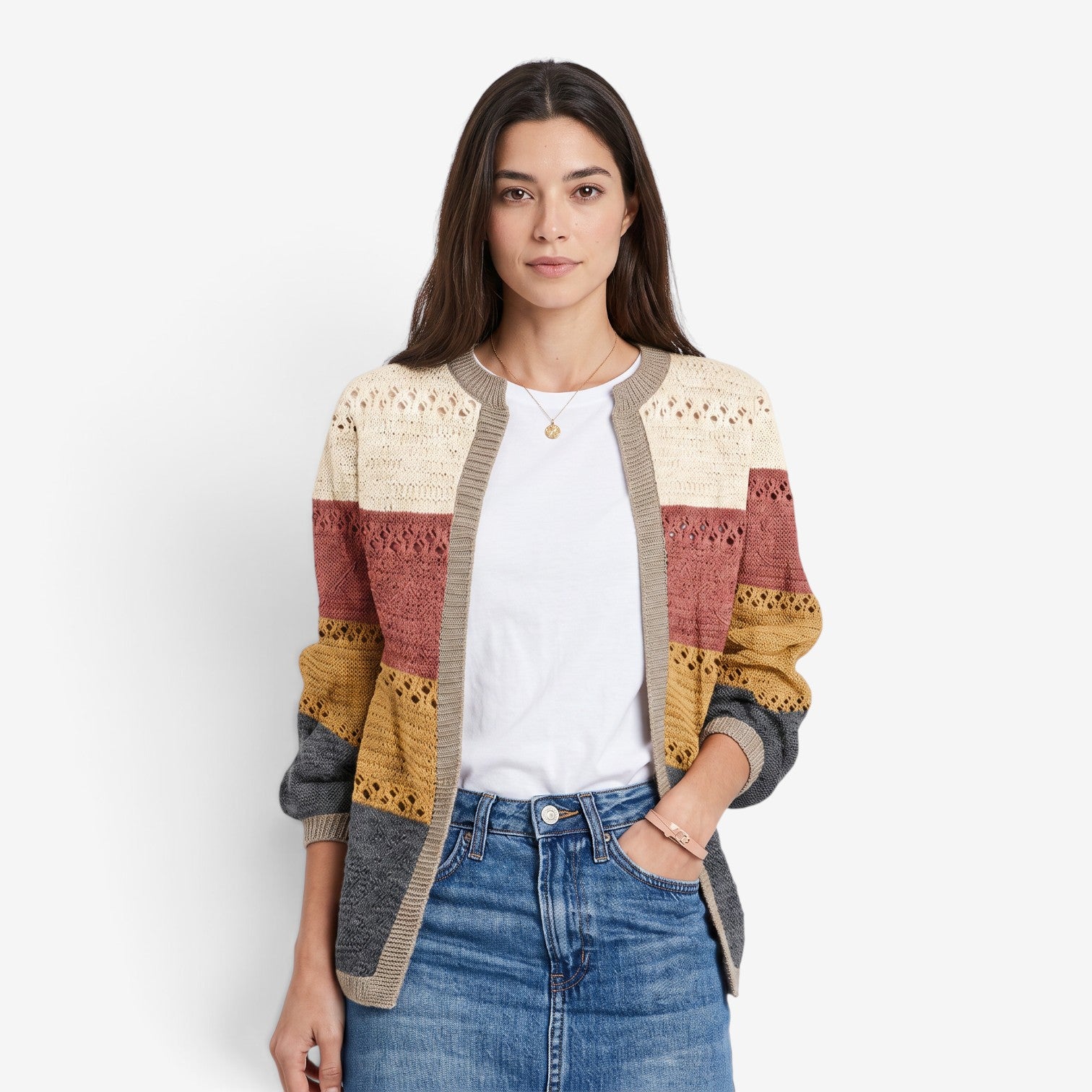 Cárdigan Calado Bicolor para Mujer