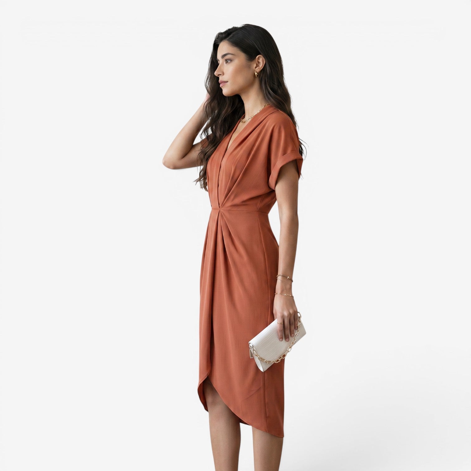 Vestido Plisado con Cuello V para Mujer