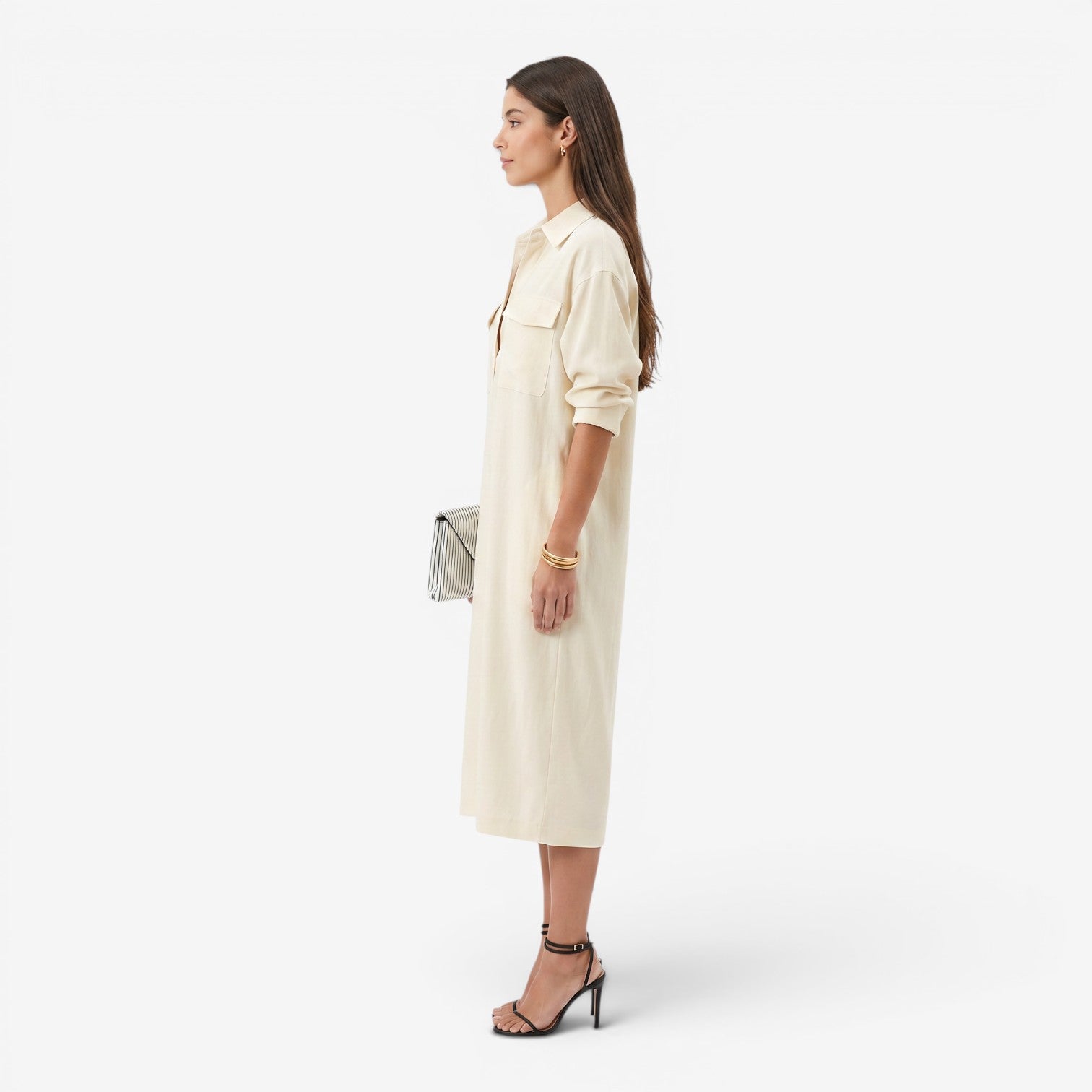 Vestido Camisero Midi con Cintura para Mujer