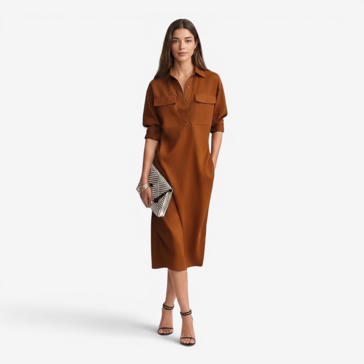 Vestido Camisero Midi con Cintura para Mujer
