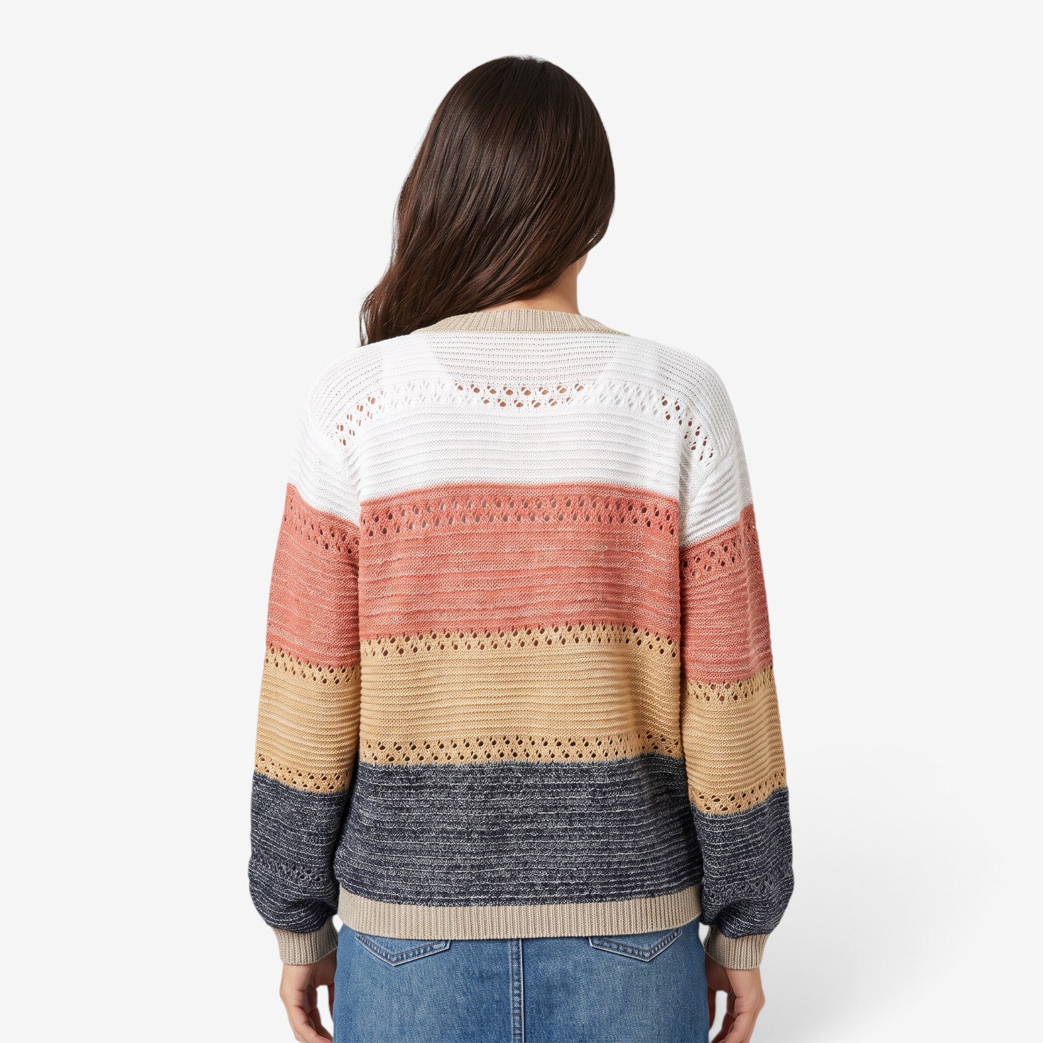 Cárdigan Calado Bicolor para Mujer