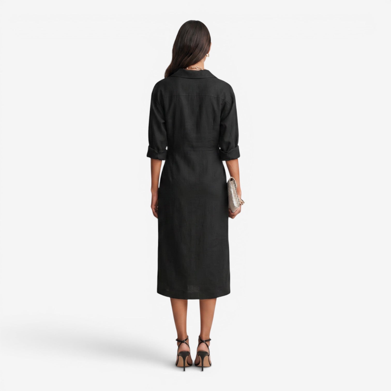 Vestido Camisero Midi con Cintura para Mujer