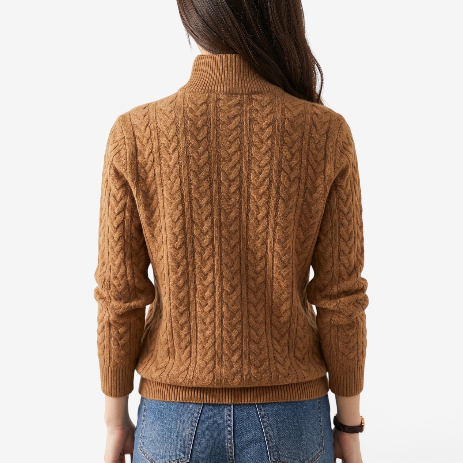 Jersey de Punto Trenzado con Cuello Alto para Mujer
