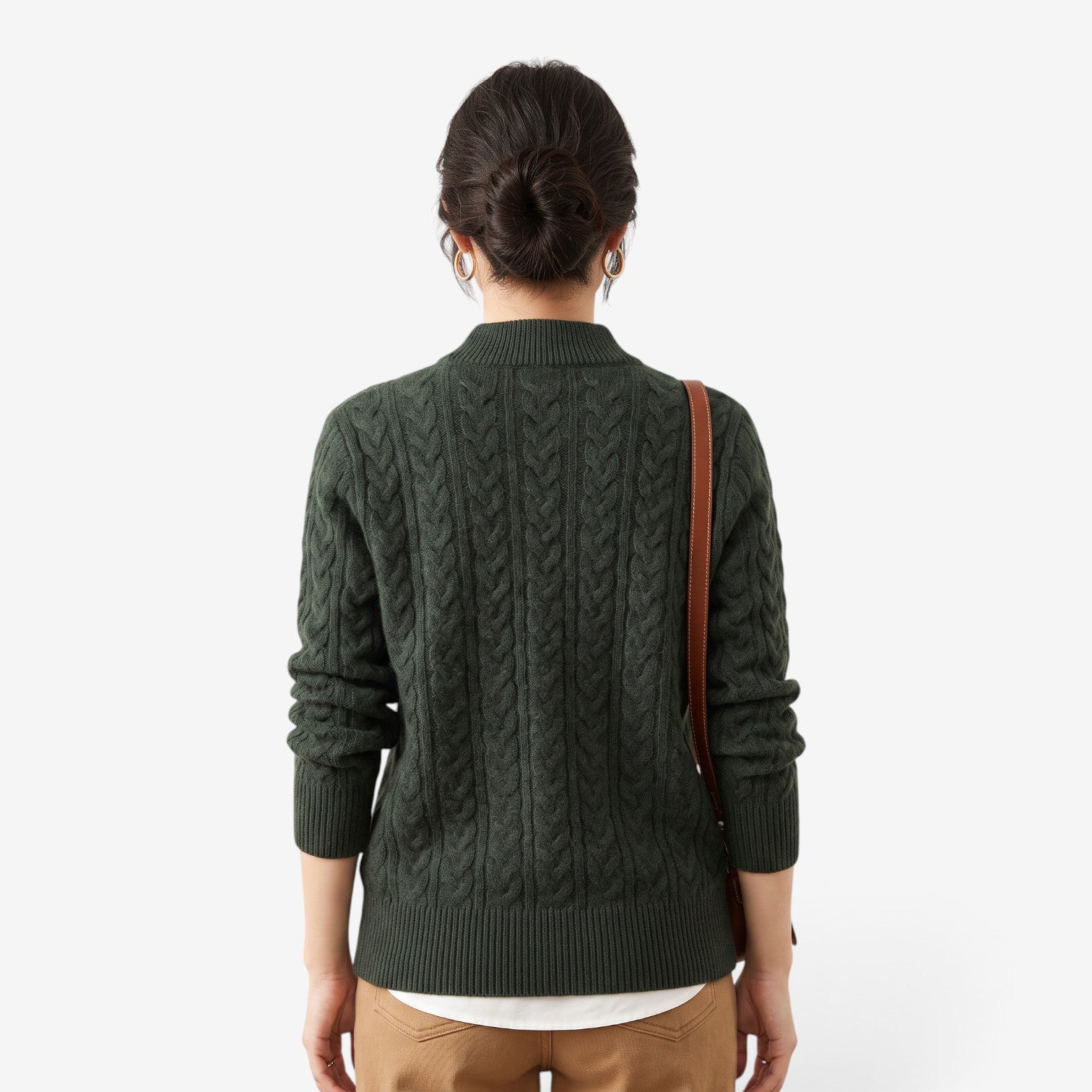 Jersey de Punto Trenzado con Cuello Alto para Mujer