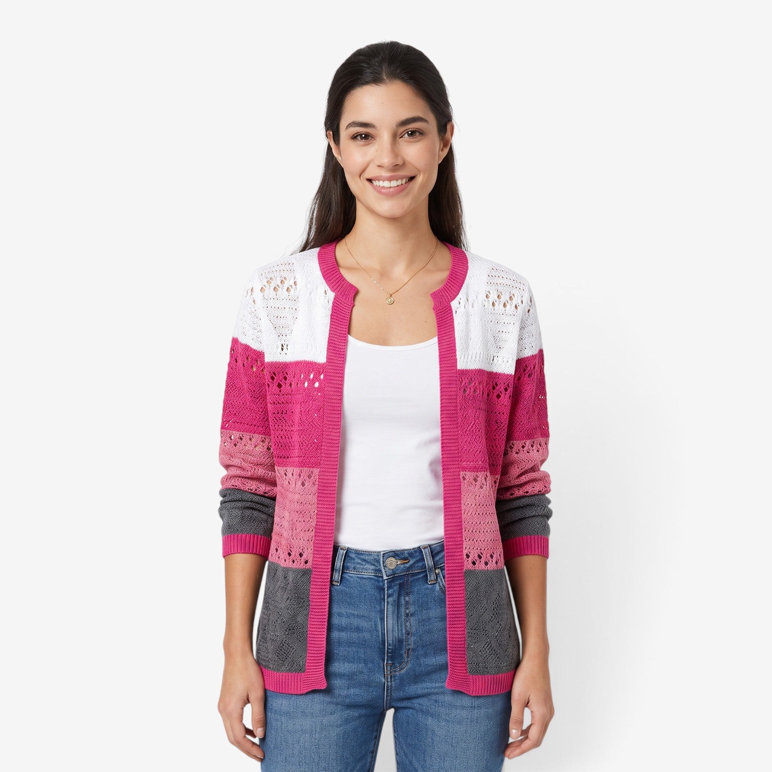 Cárdigan Calado Bicolor para Mujer