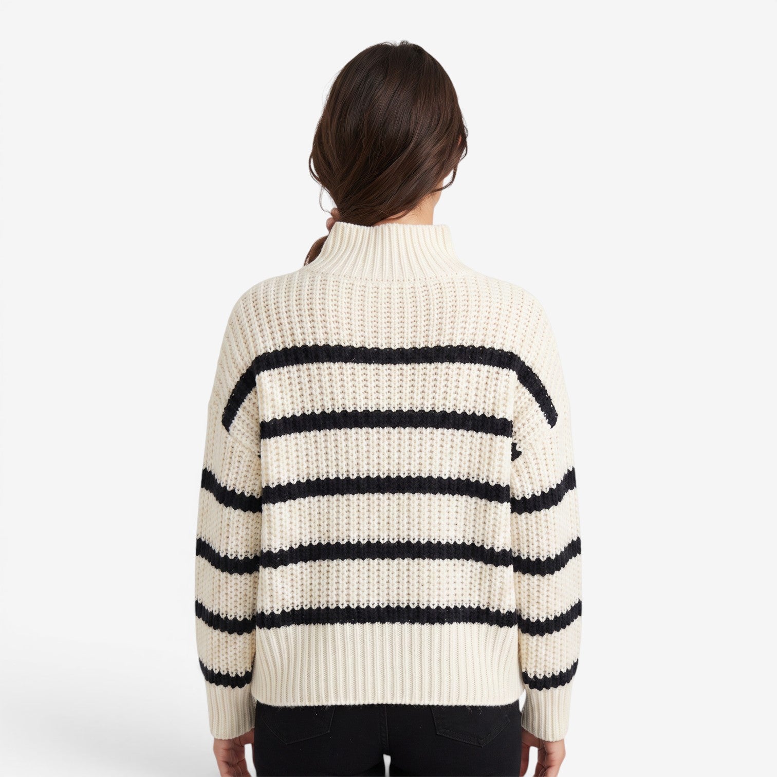 Jersey de Punto a Rayas con Cuello Alto para Mujer