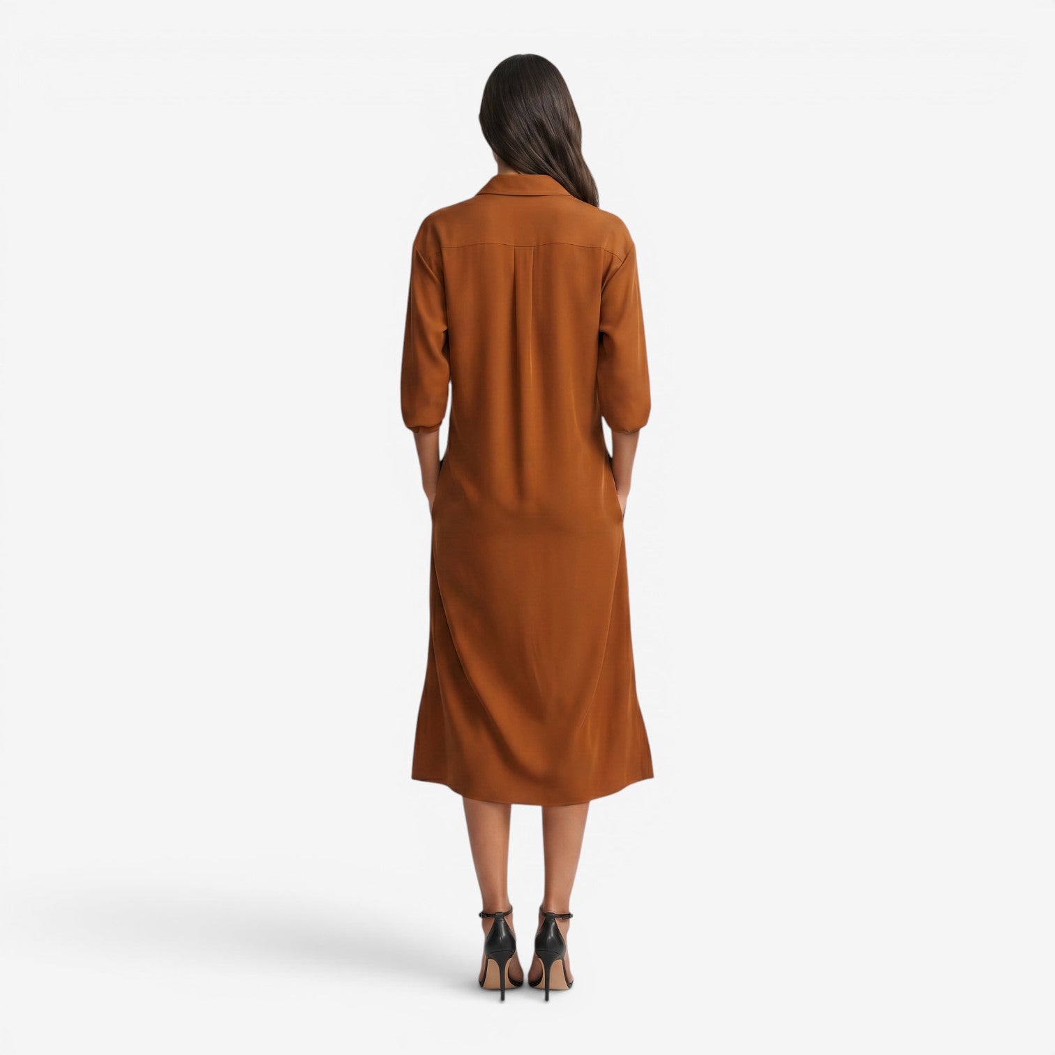 Vestido Camisero Midi con Cintura para Mujer