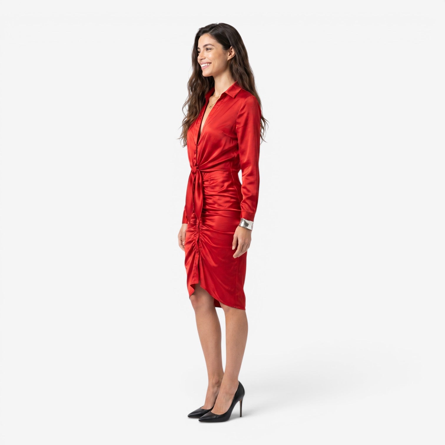 Vestido Camisero Midi con Cordón
