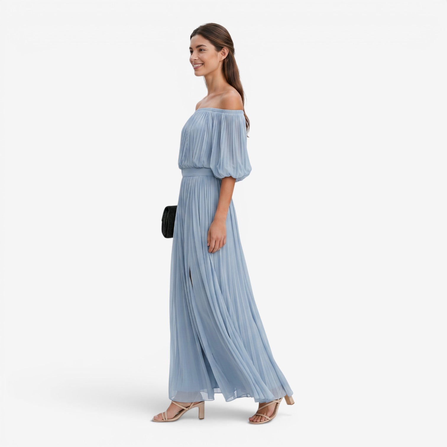 Vestido Maxi de Gasa con Hombros Descubiertos