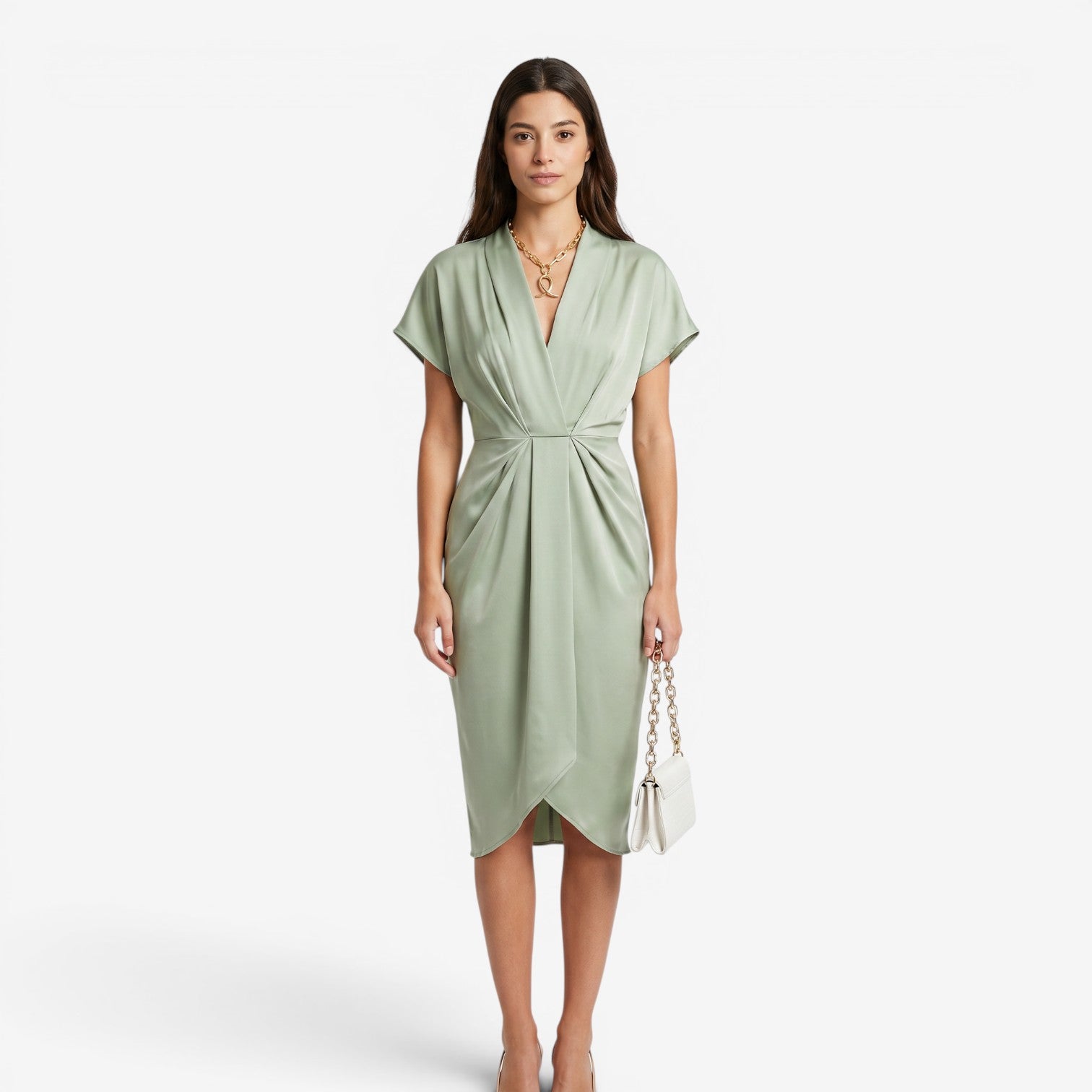 Vestido Plisado con Cuello V para Mujer