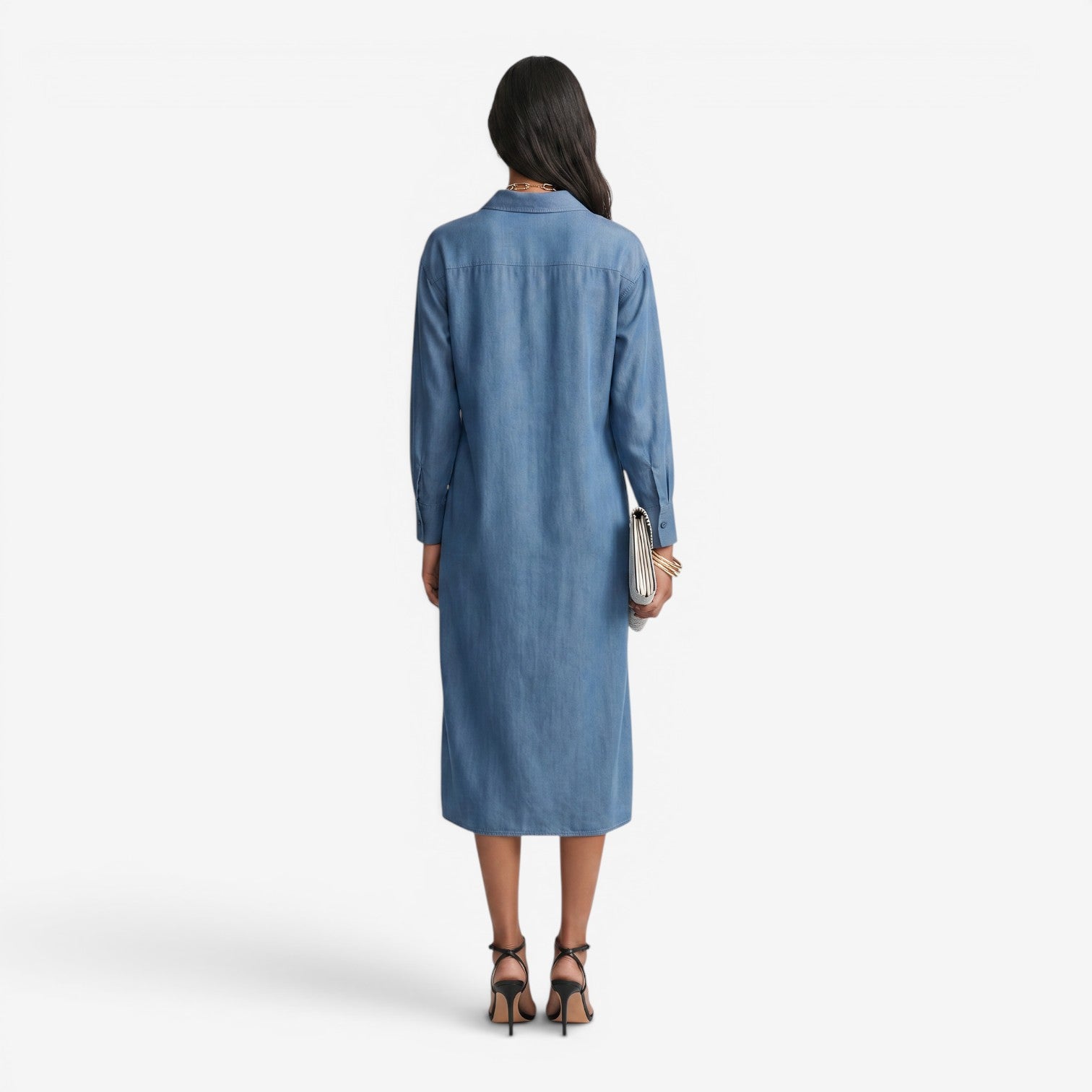 Vestido Camisero Midi con Cintura para Mujer