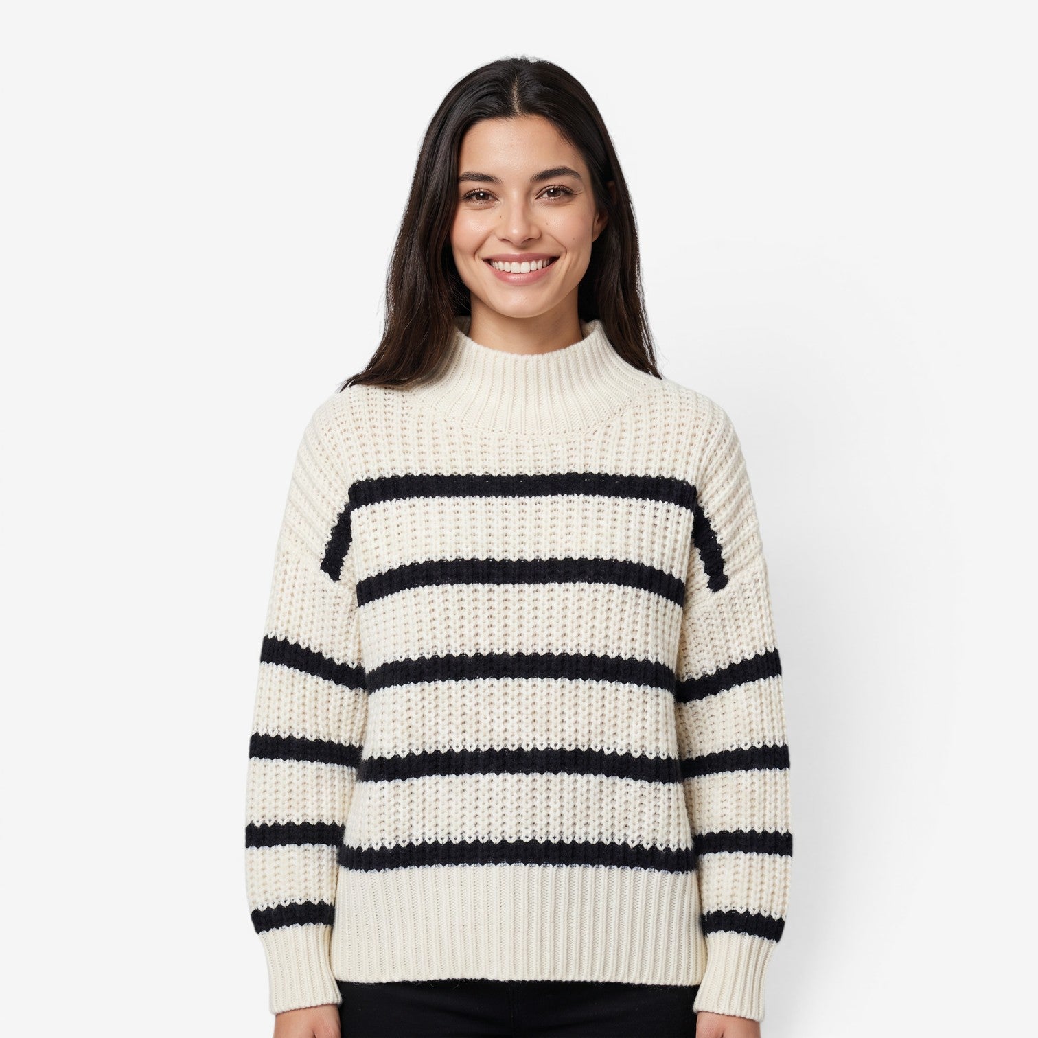 Jersey de Punto a Rayas con Cuello Alto para Mujer