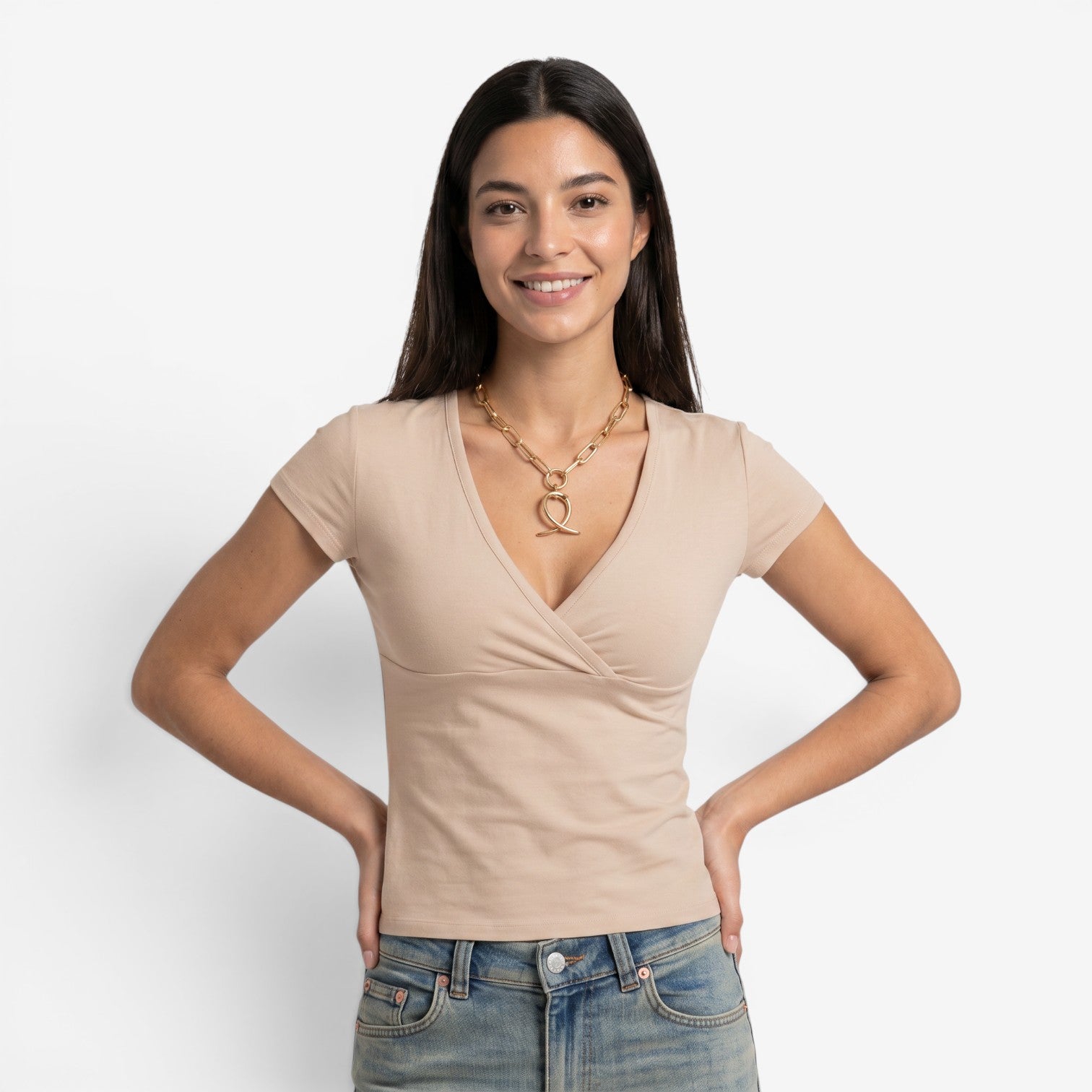 Camiseta Ajustada de Manga Corta para Mujer