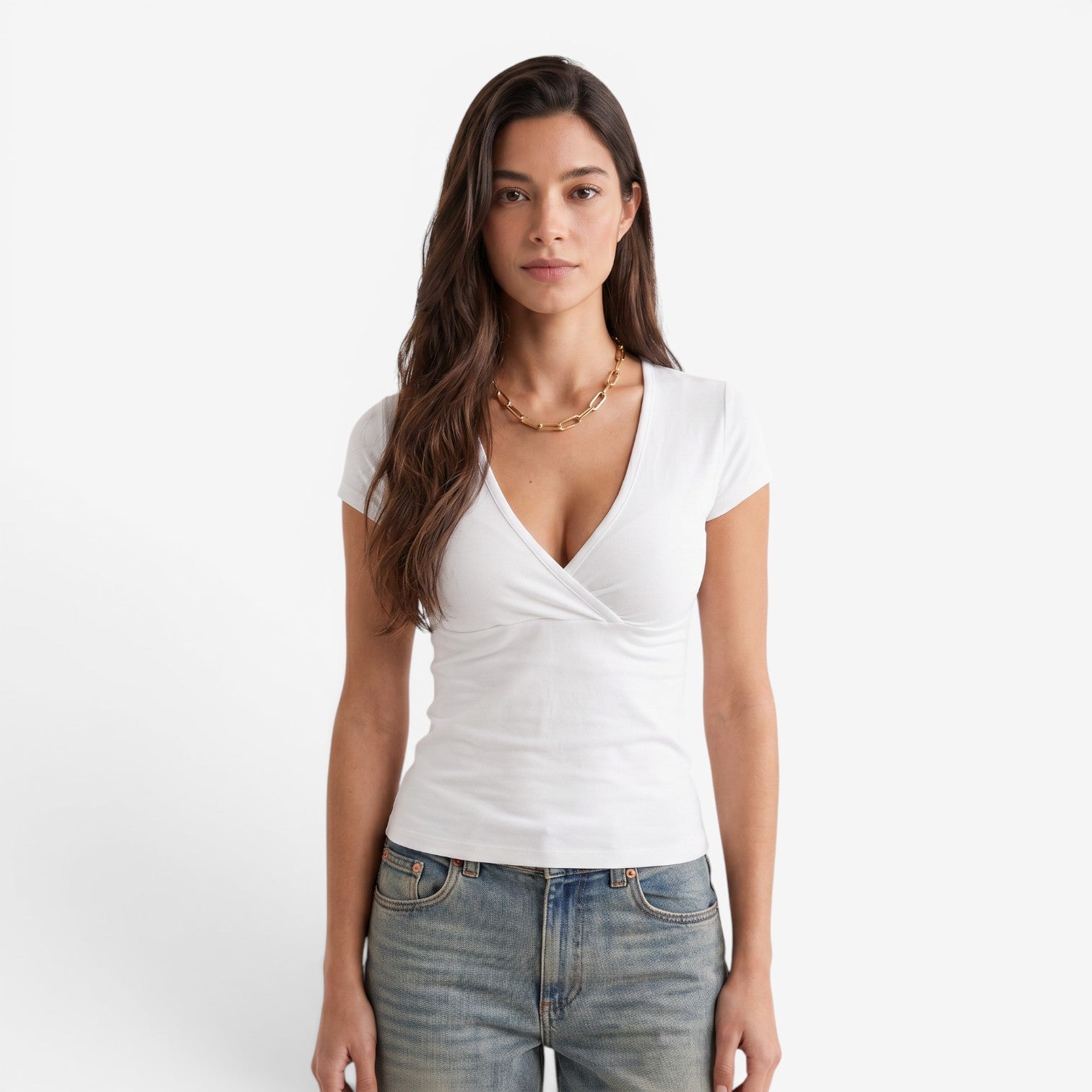Camiseta Ajustada de Manga Corta para Mujer