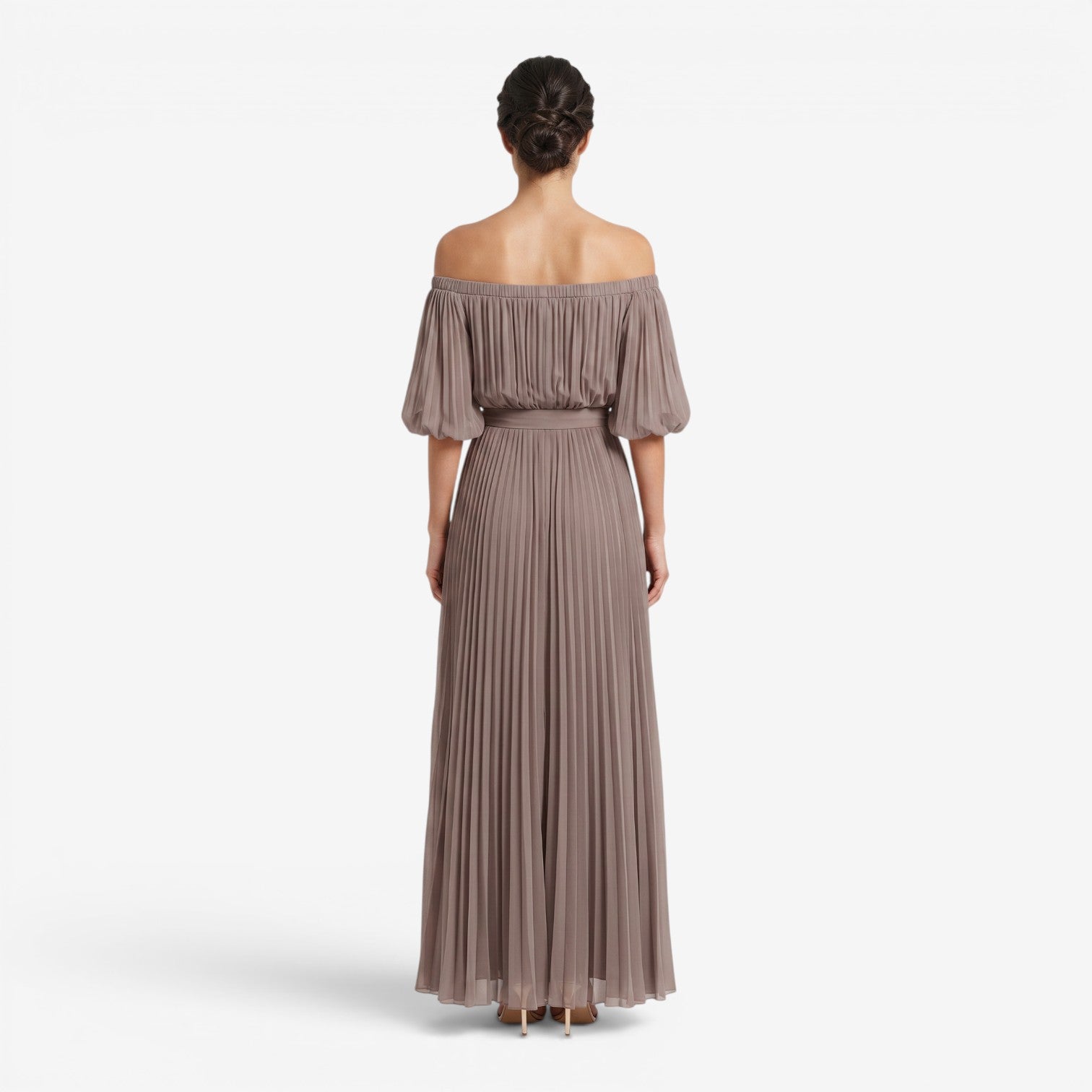 Vestido Maxi de Gasa con Hombros Descubiertos