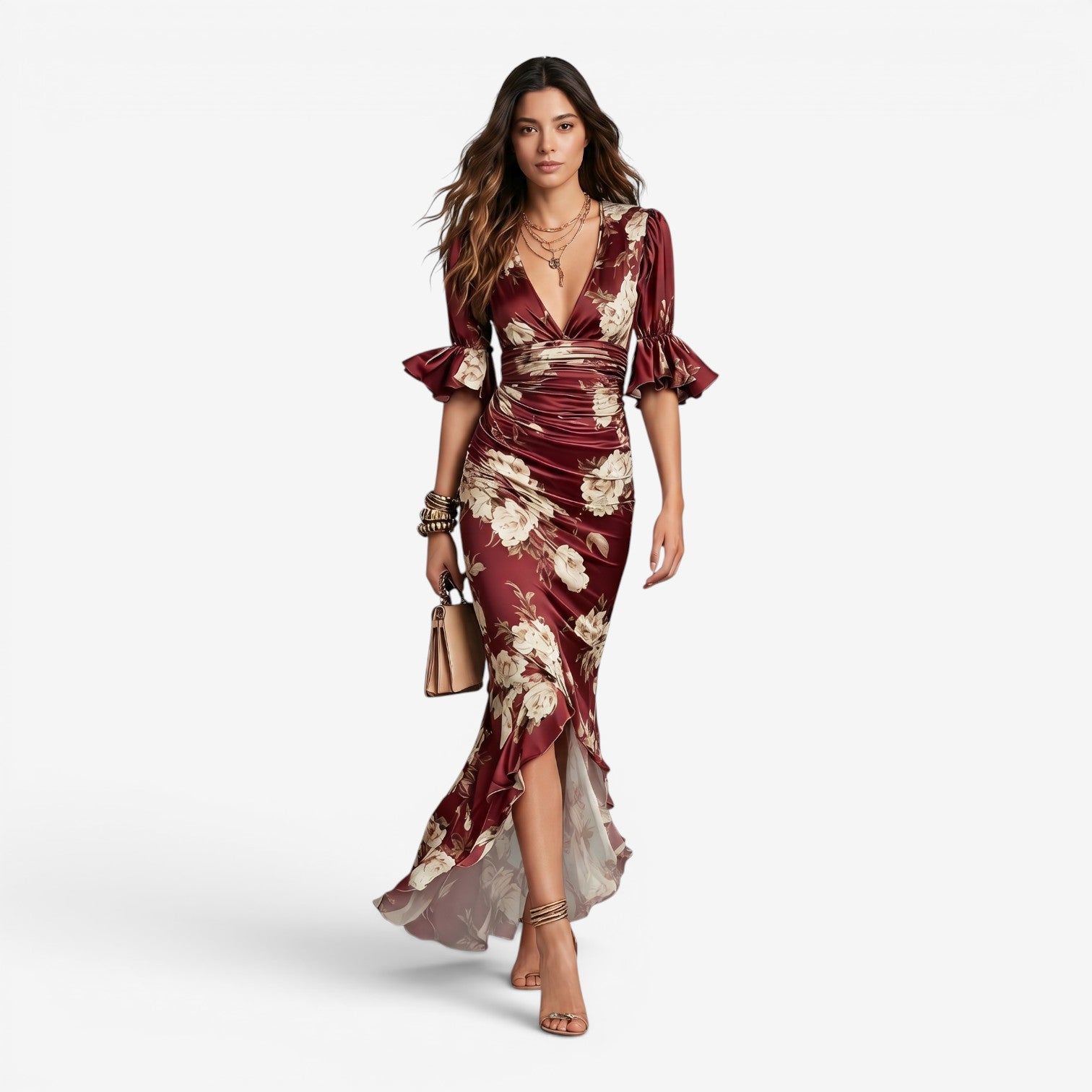 Vestido Largo de Manga Acampanada para Mujer